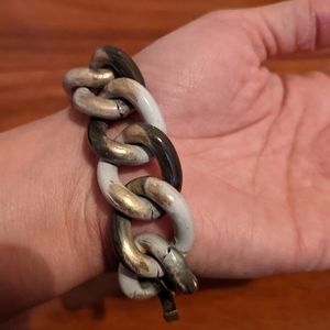 Burnished gold enamel chunky link bracelet